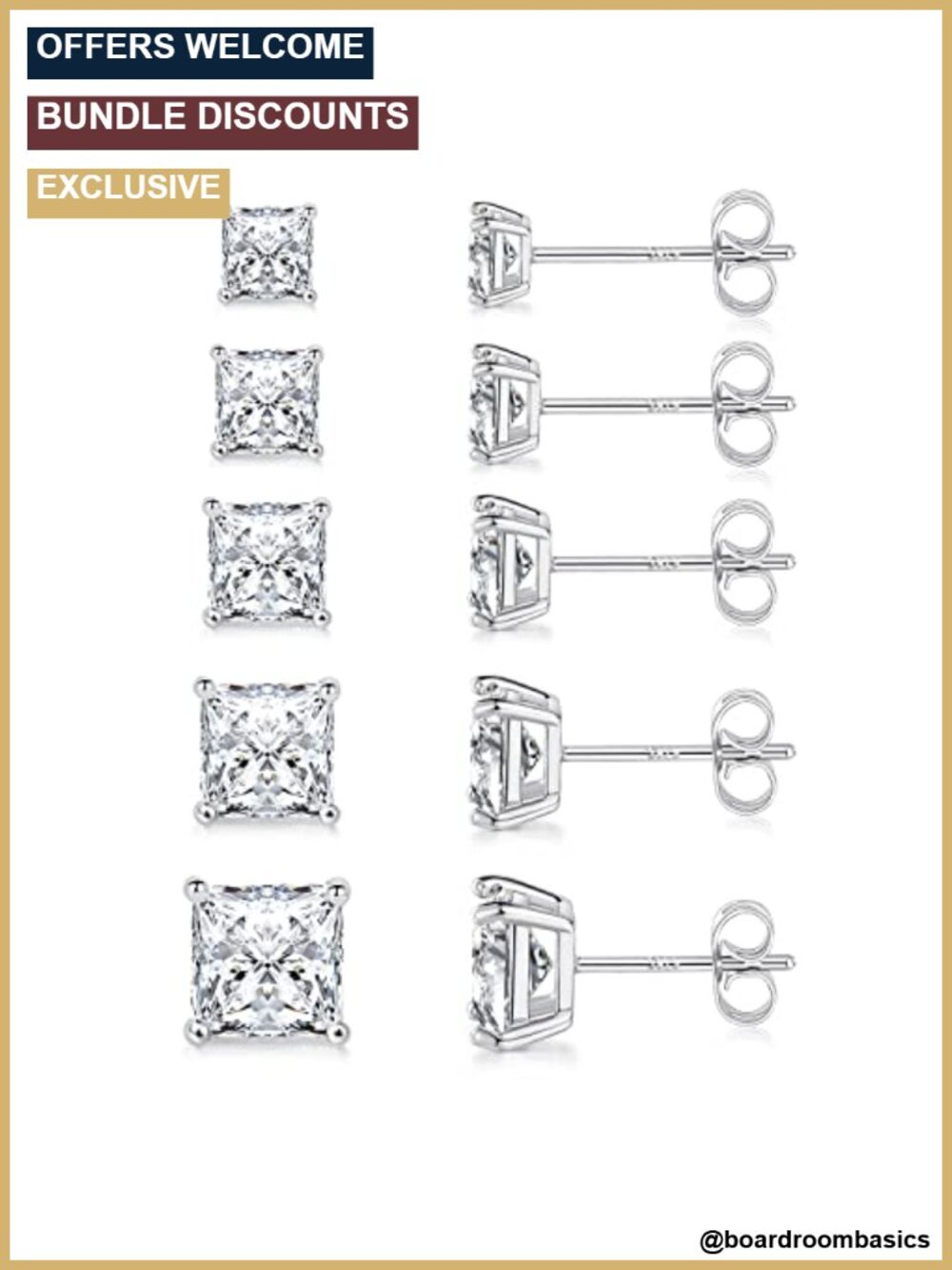 Princess Cut Cubic Zirconia 925 Sterling Silver Post Stud Earrings